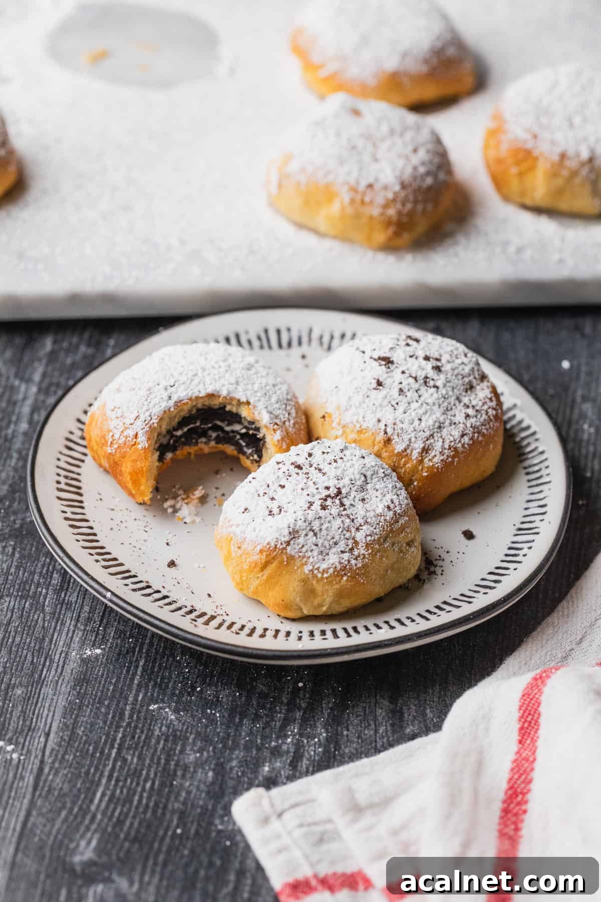 Air Fryer Oreo Bites — 3-Ingredient Dessert Recipe 2 Air fryer oreos dusted with powdered sugar and on a plate.