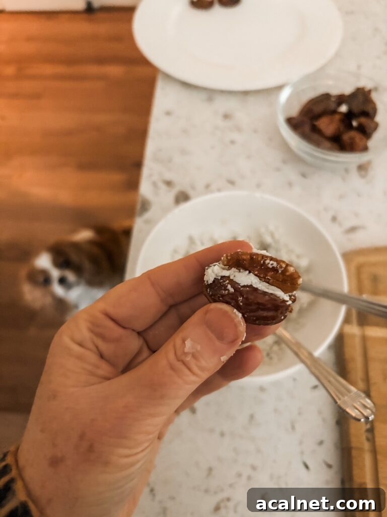 One of the medjool dates stuffed with the mixture