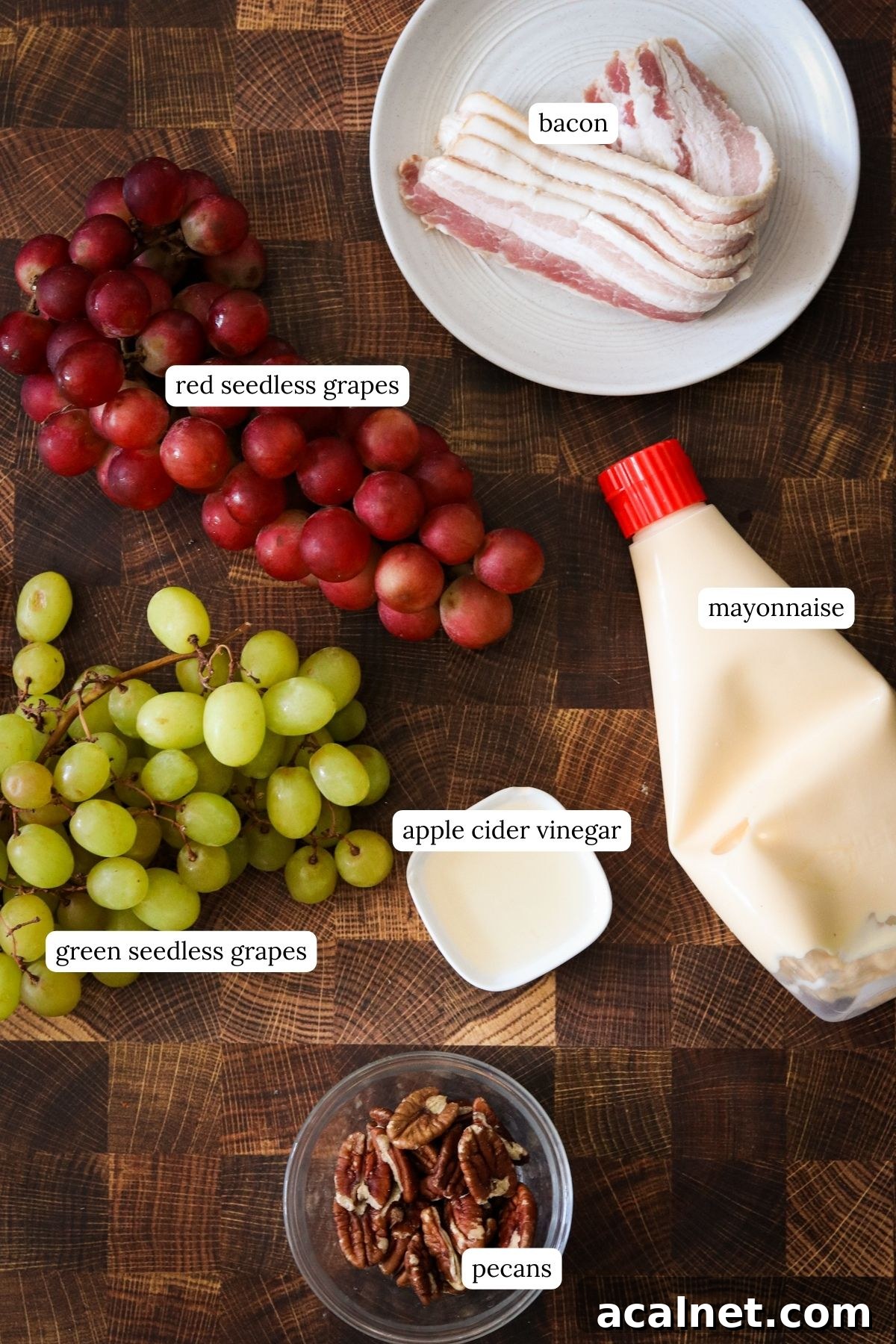 recipe ingredients in small bowls and labeled