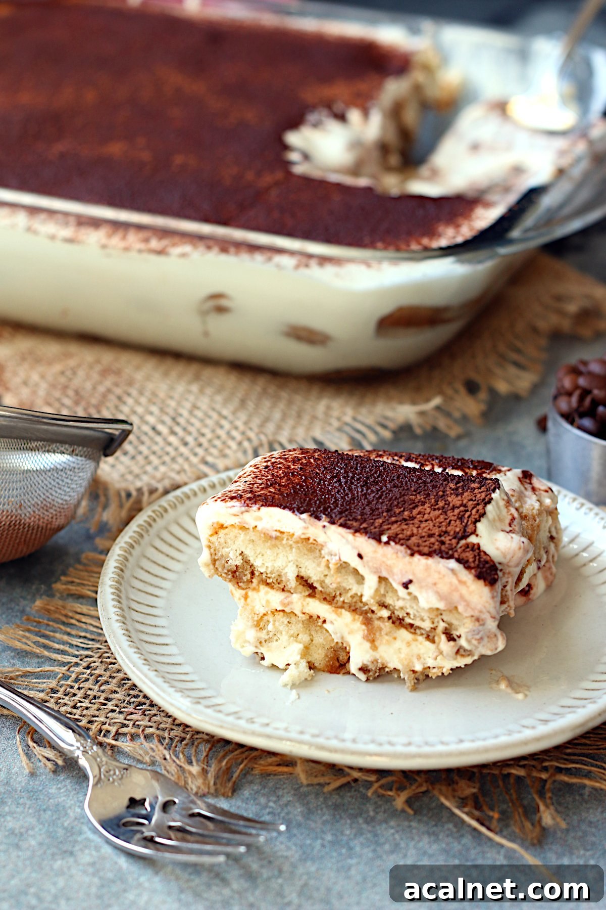 Cottage Cheese Tiramisu on a small white plate.