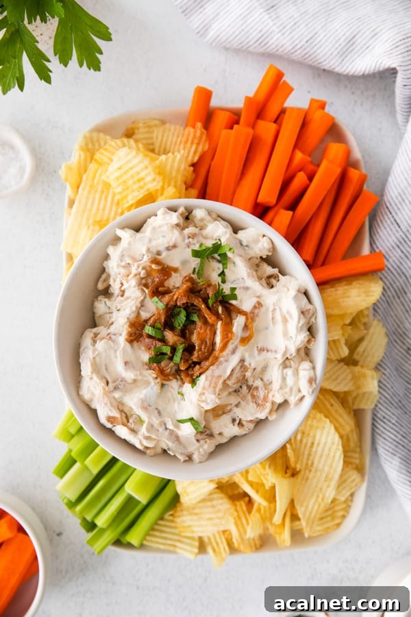 French Onion Dip served in a bowl. 