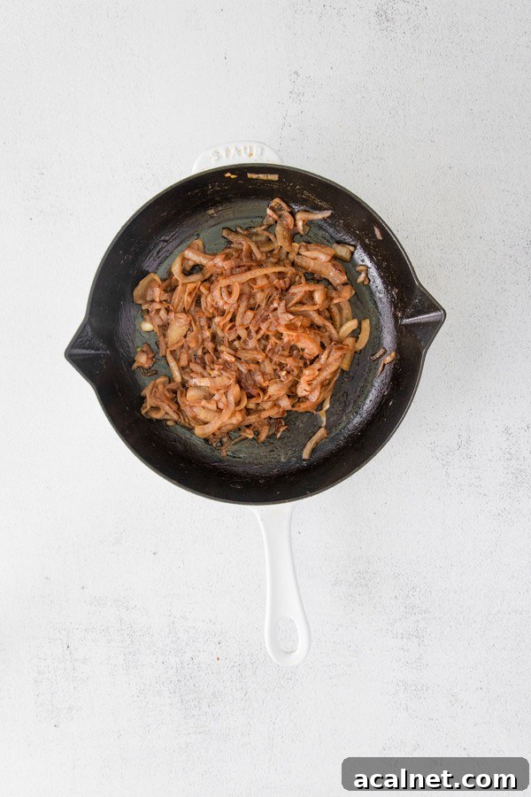 caramelized onions in a skillet. 