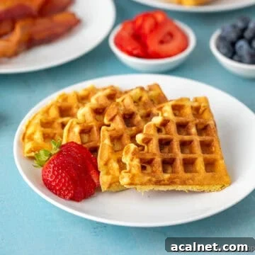 Buttermilk Waffles on a white plate.