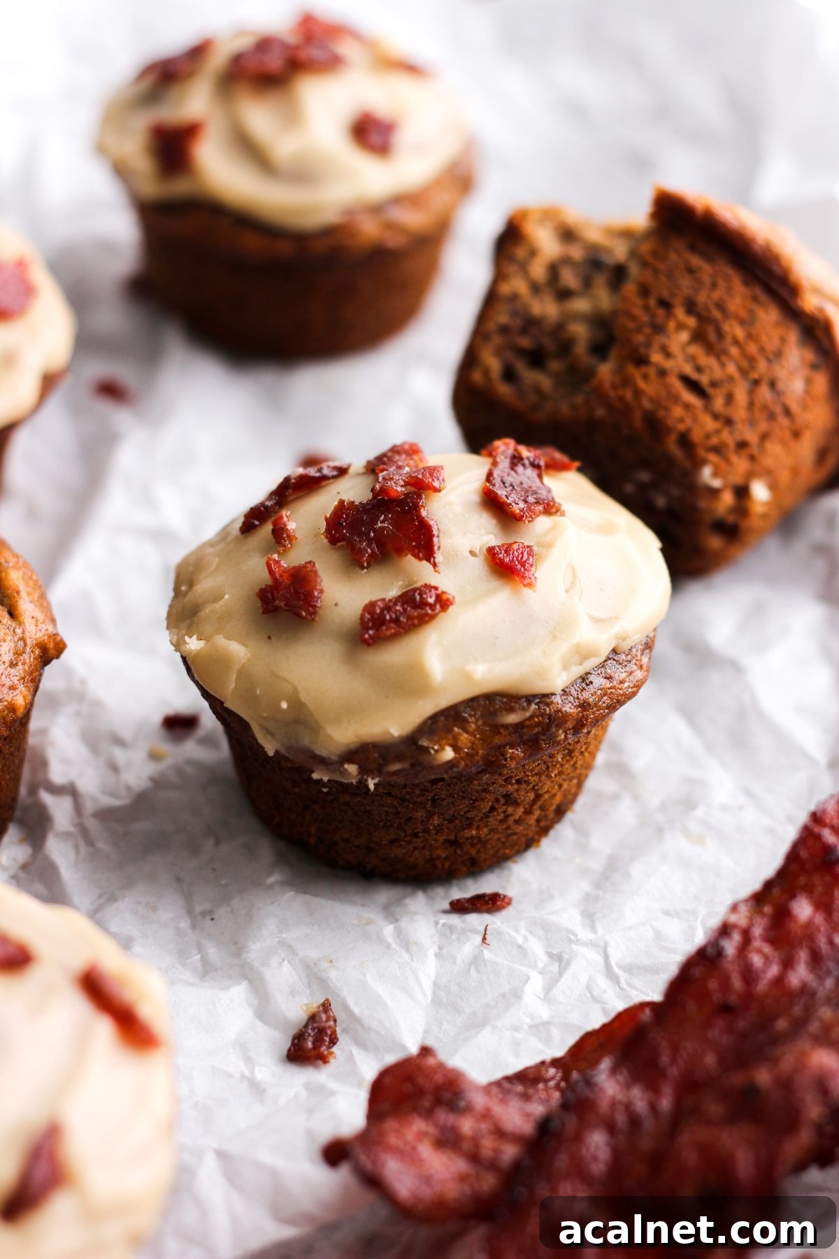 banana muffin with maple glaze and bacon for food blog and food photography