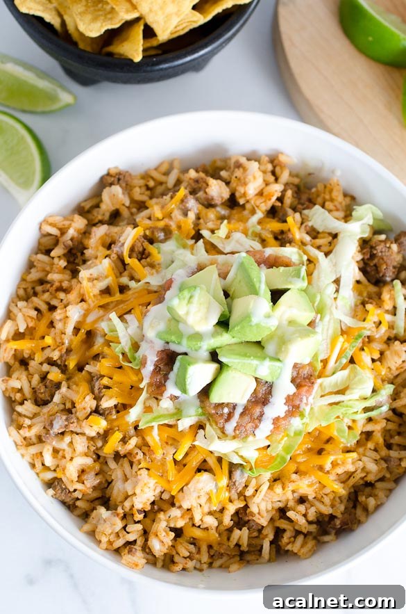 taco rice bowl with fixins
