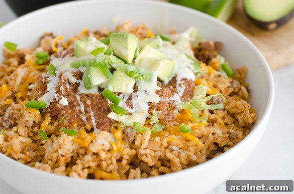 taco rice bowl with avocado