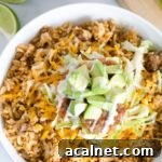 taco rice bowl with fixins