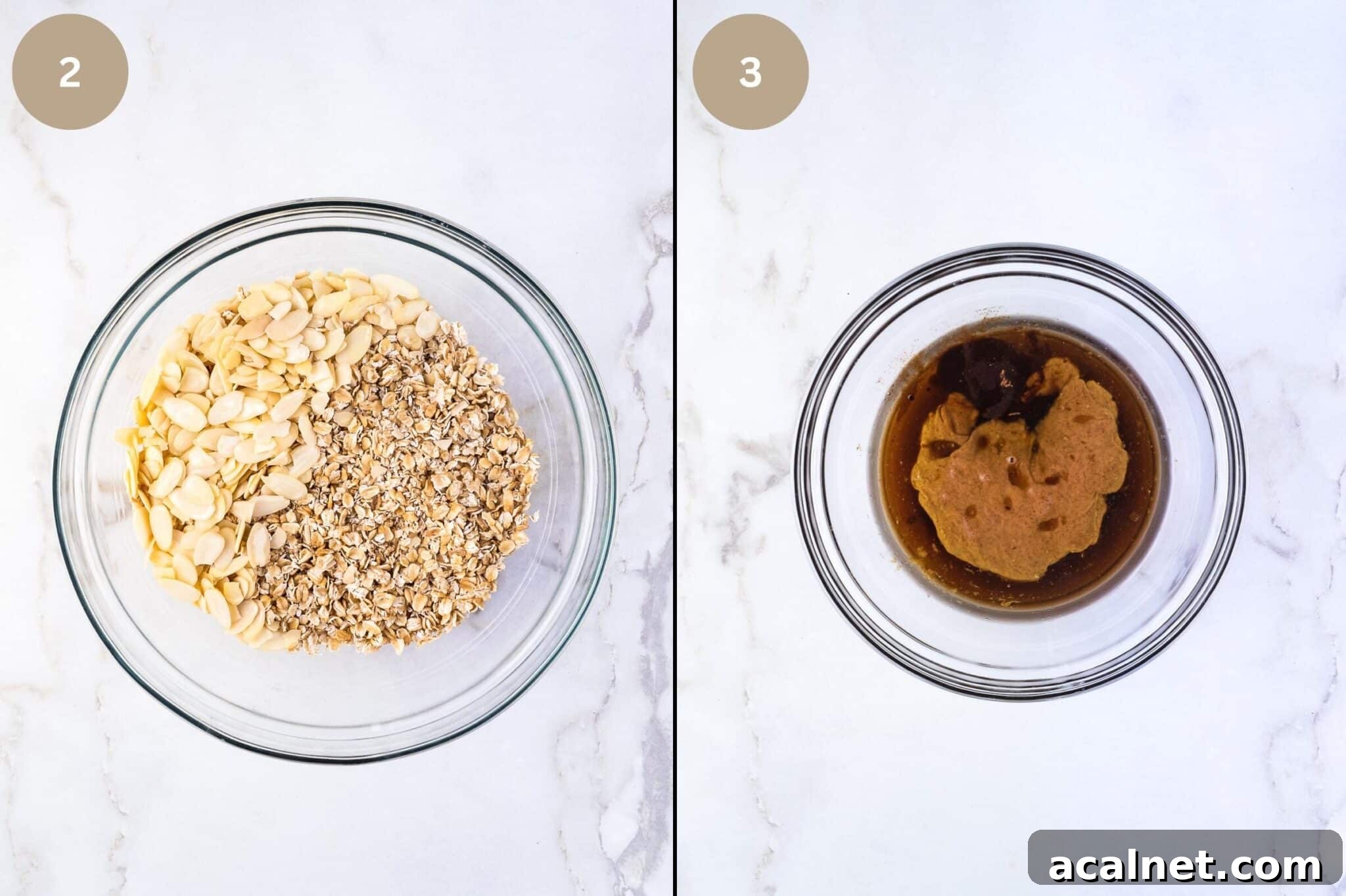 Step-by-step instructions of how to make vanilla almond granola.
