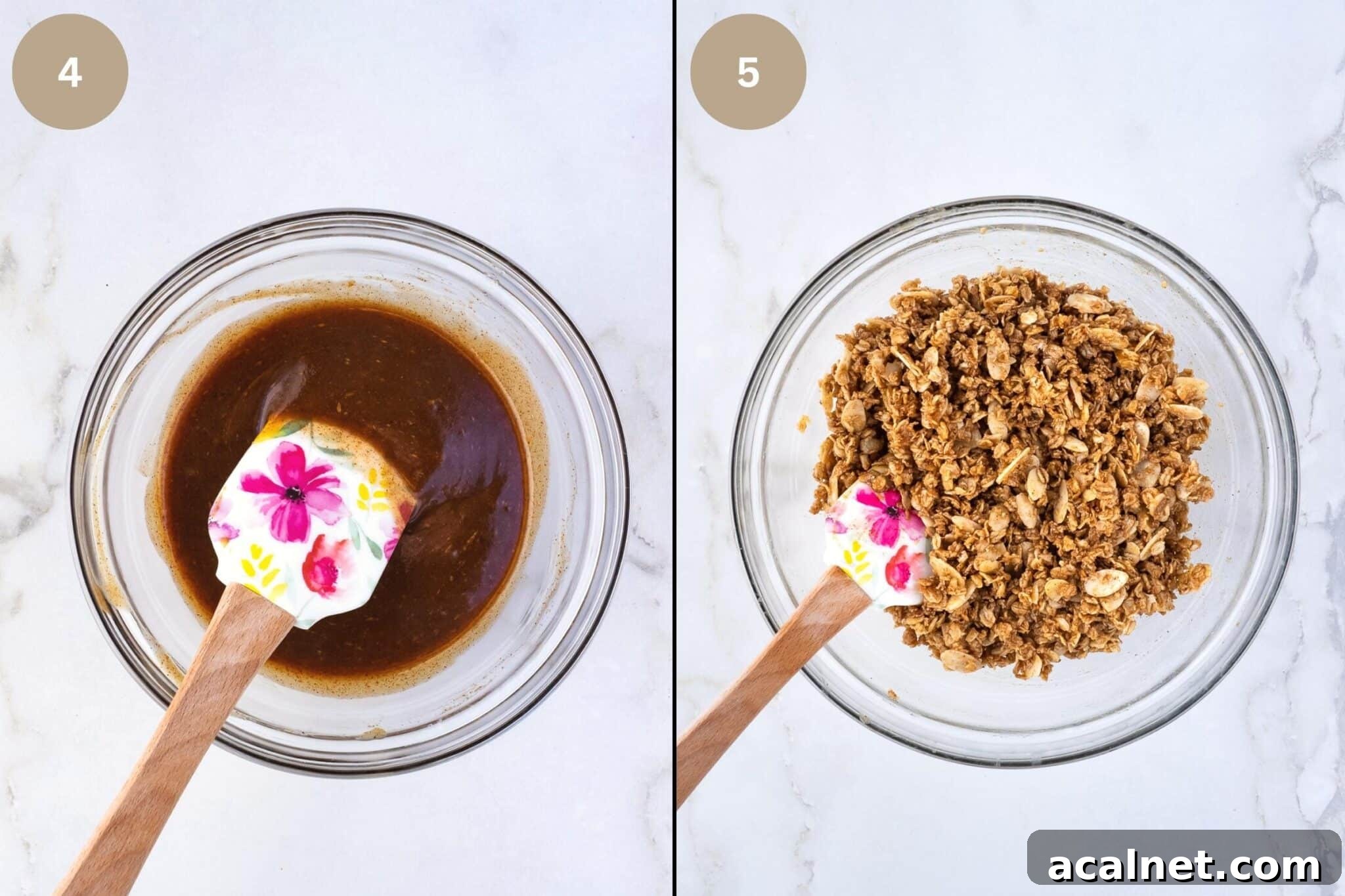 Step-by-step instructions of how to make French vanilla almond granola.