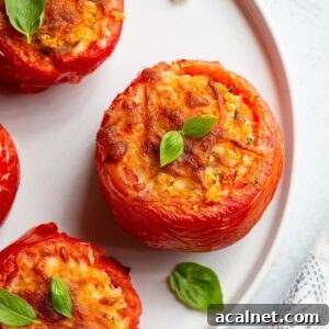 Air fryer stuffed tomatoes on a plate.