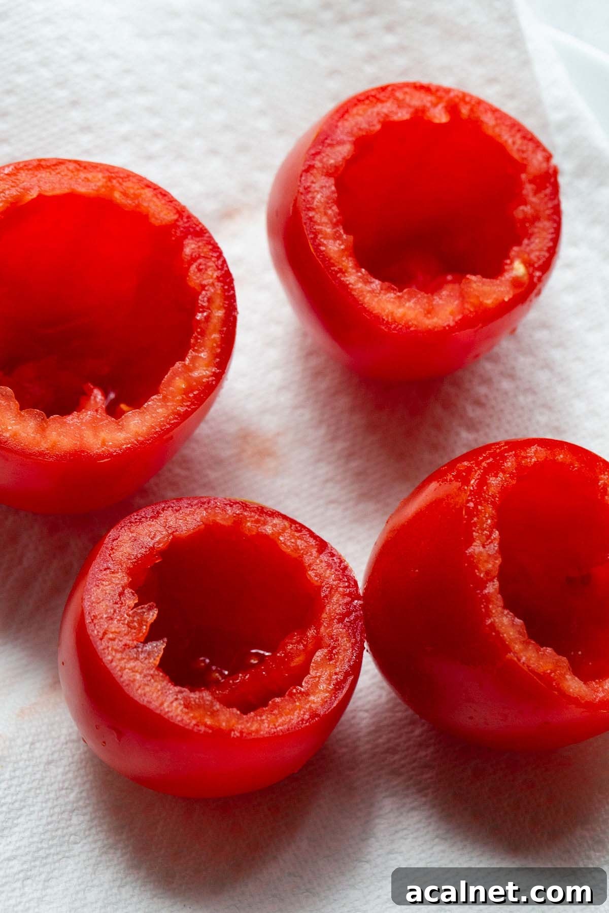Tomatoes with the insides scooped out.