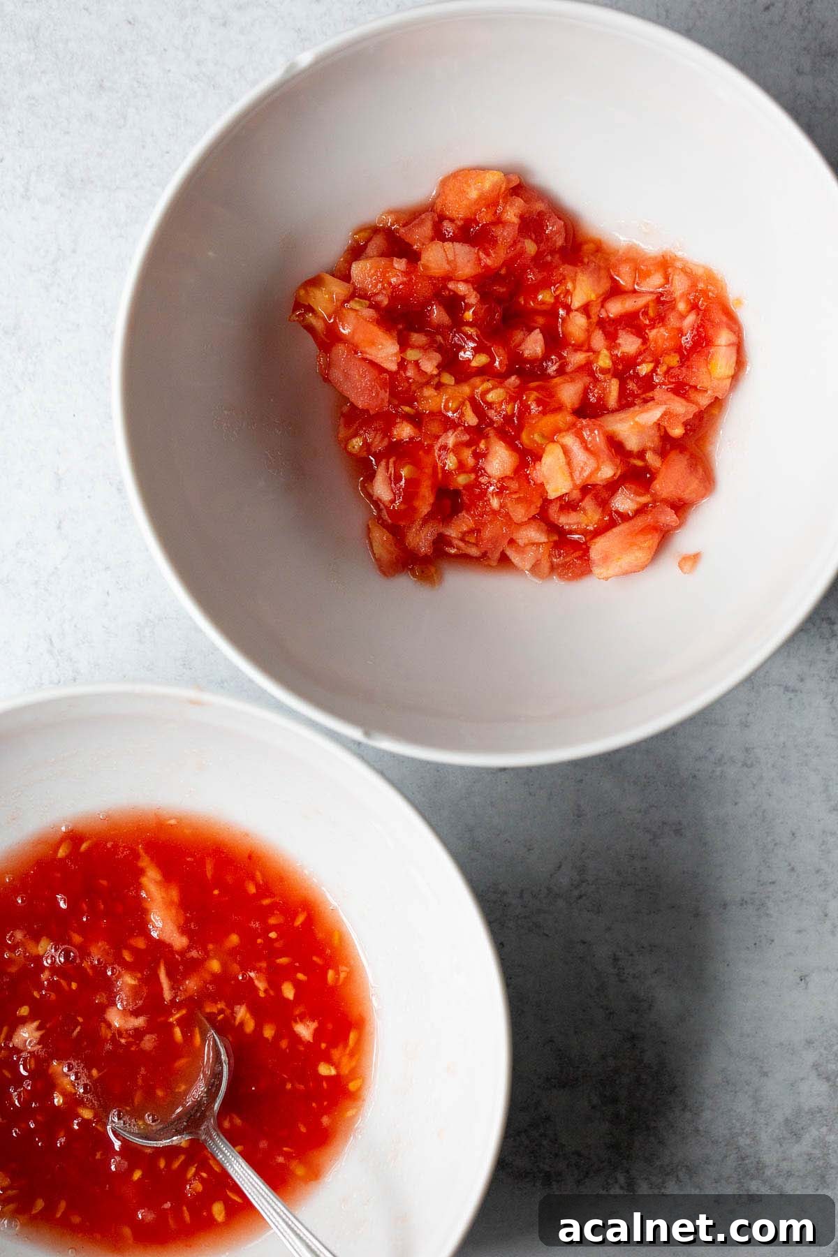 Tomato ingredients in bowls.