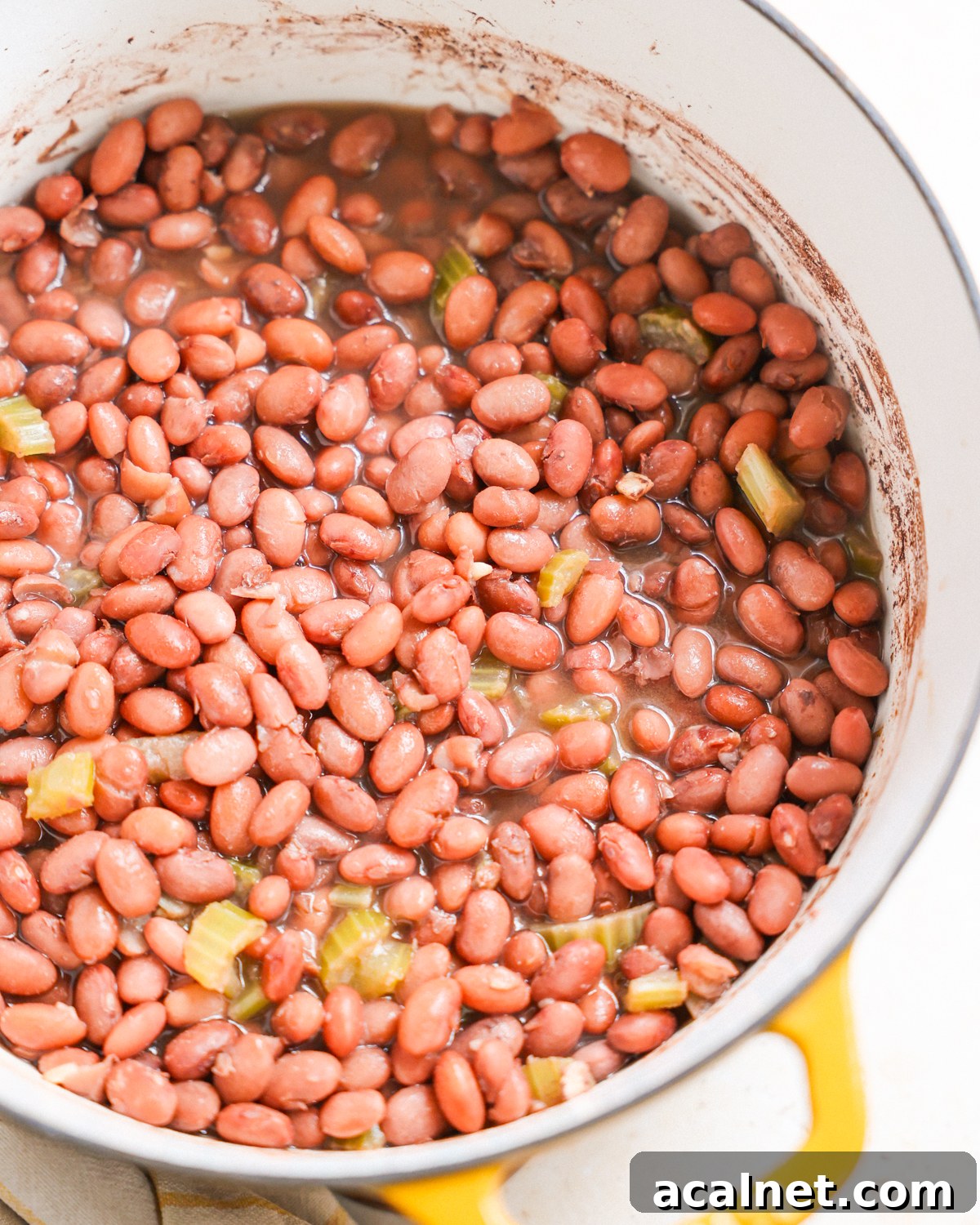 Cooked beans in a pot.