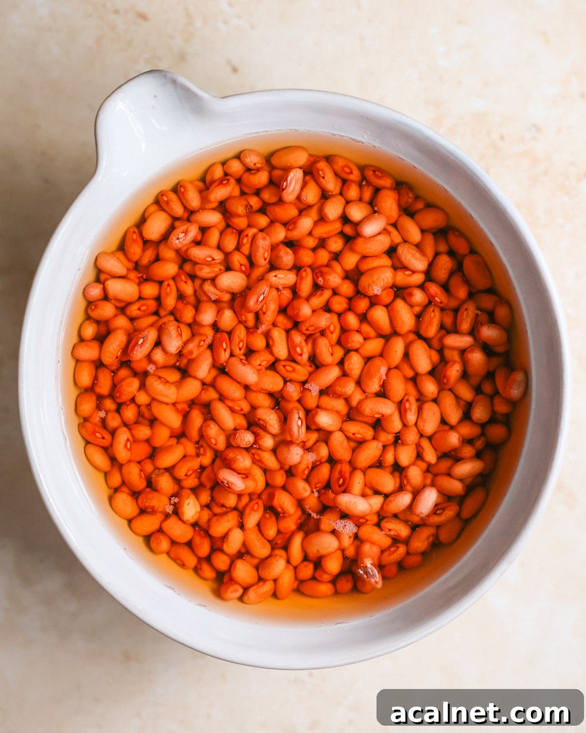 Soaked beans in a bowl. 