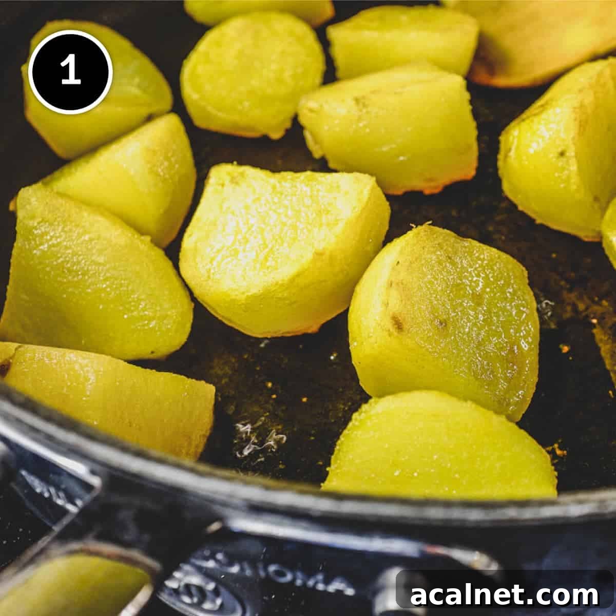Frying potatoes for Saag Aloo (Spinach & Potato curry)