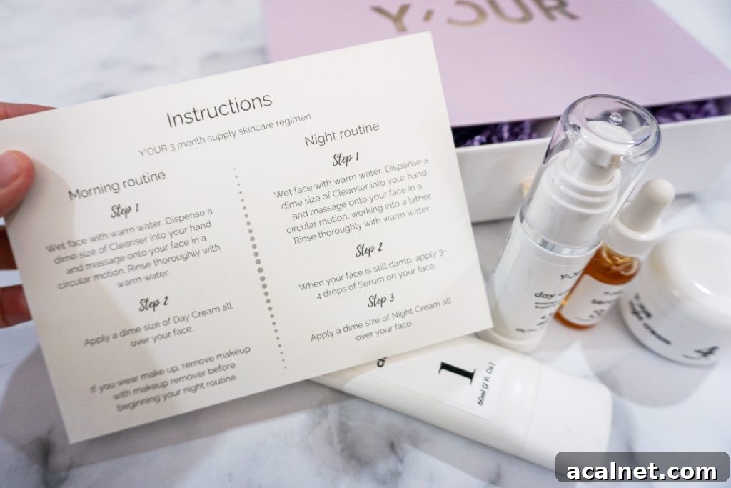 Bottles of skincare and instruction sheet