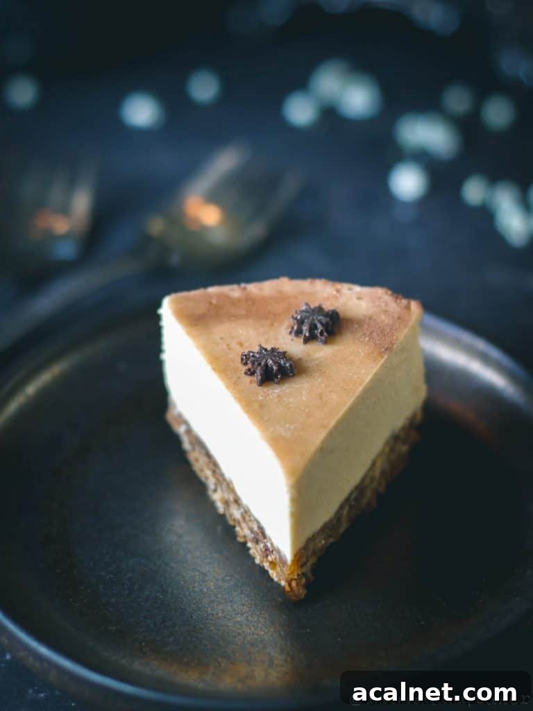 slice of gingerbread orange cheesecake -- vegan, gluten-free