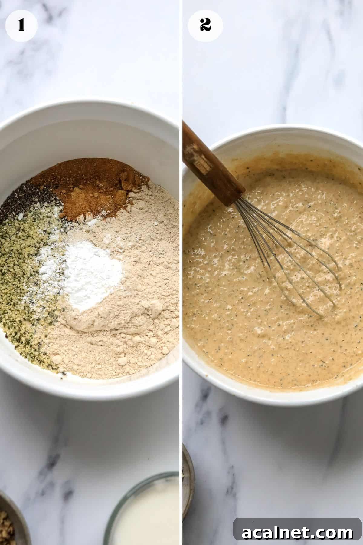 Steps to make this recipe in a white mixing bowl. 