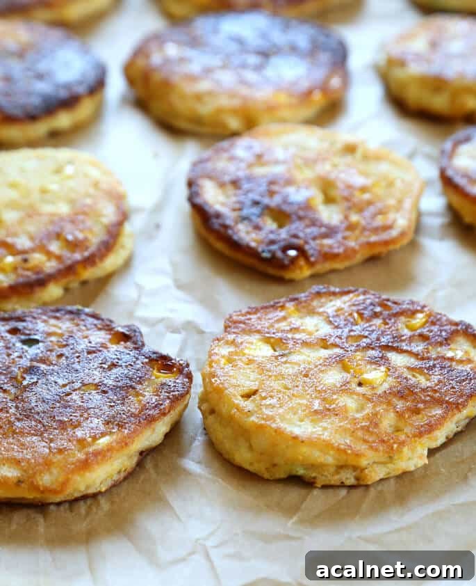 Savory Gluten-Free Corn Cakes Recipe for Crispy, Flavorful Bites 3 A close up of corn cakes on parchment paper