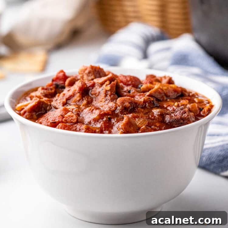 Closeup Smoked Brisket Chili Recipe Square Image in Bowl