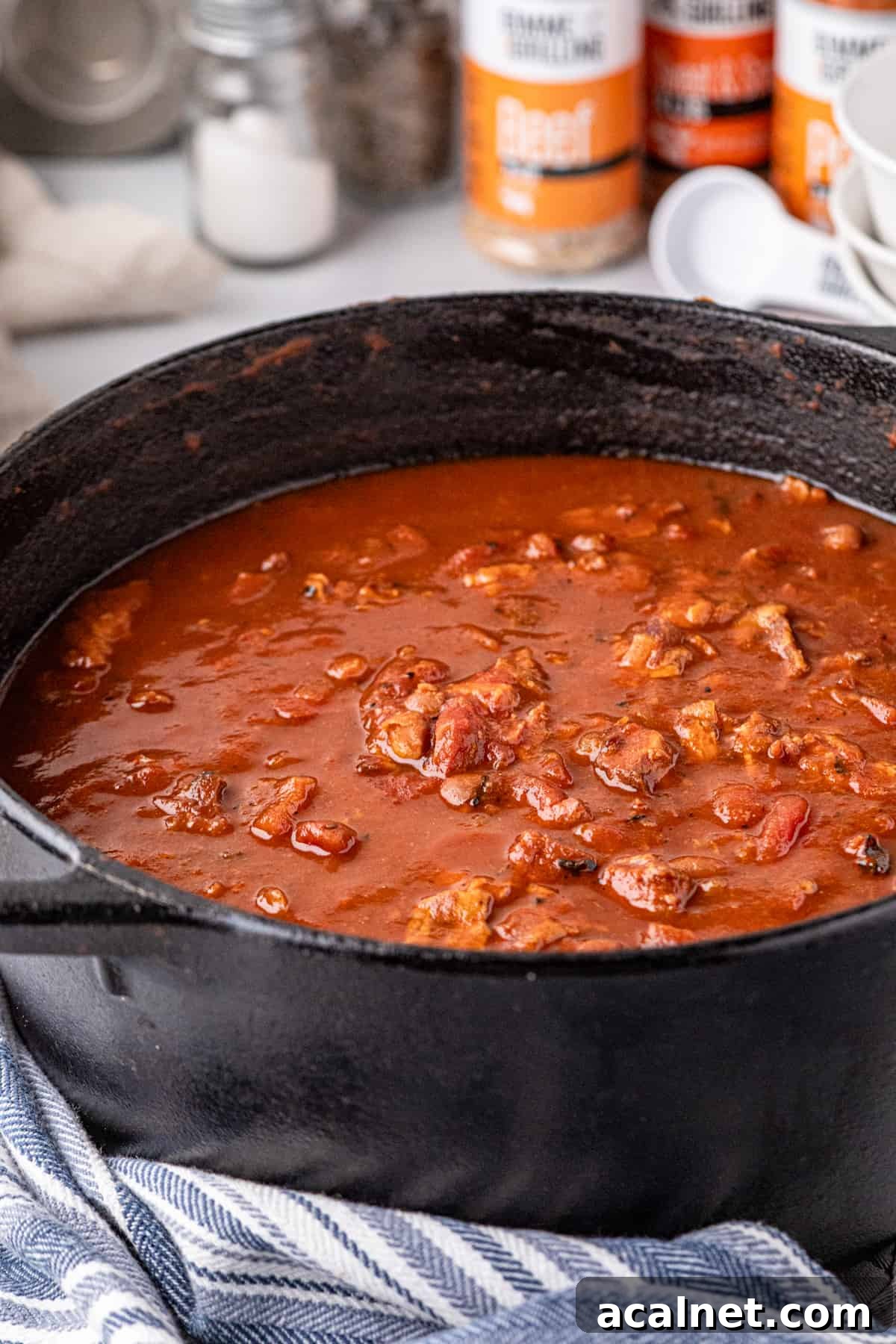 Smoked Brisket Chili in dutch oven just out of the smoker