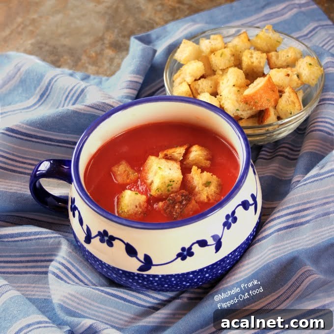 Easy Vegan Pantry Tomato Soup with Homemade Croutons
