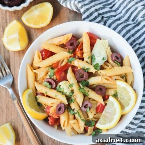 Mediterranean Pasta with Roasted Peppers & Artichokes