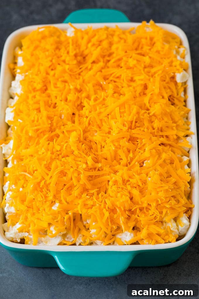 Creamy potatoes topped with shredded cheddar cheese.