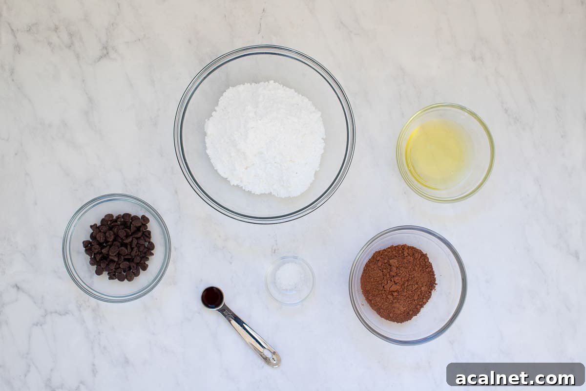Ingredients for flourless chocolate cookies.