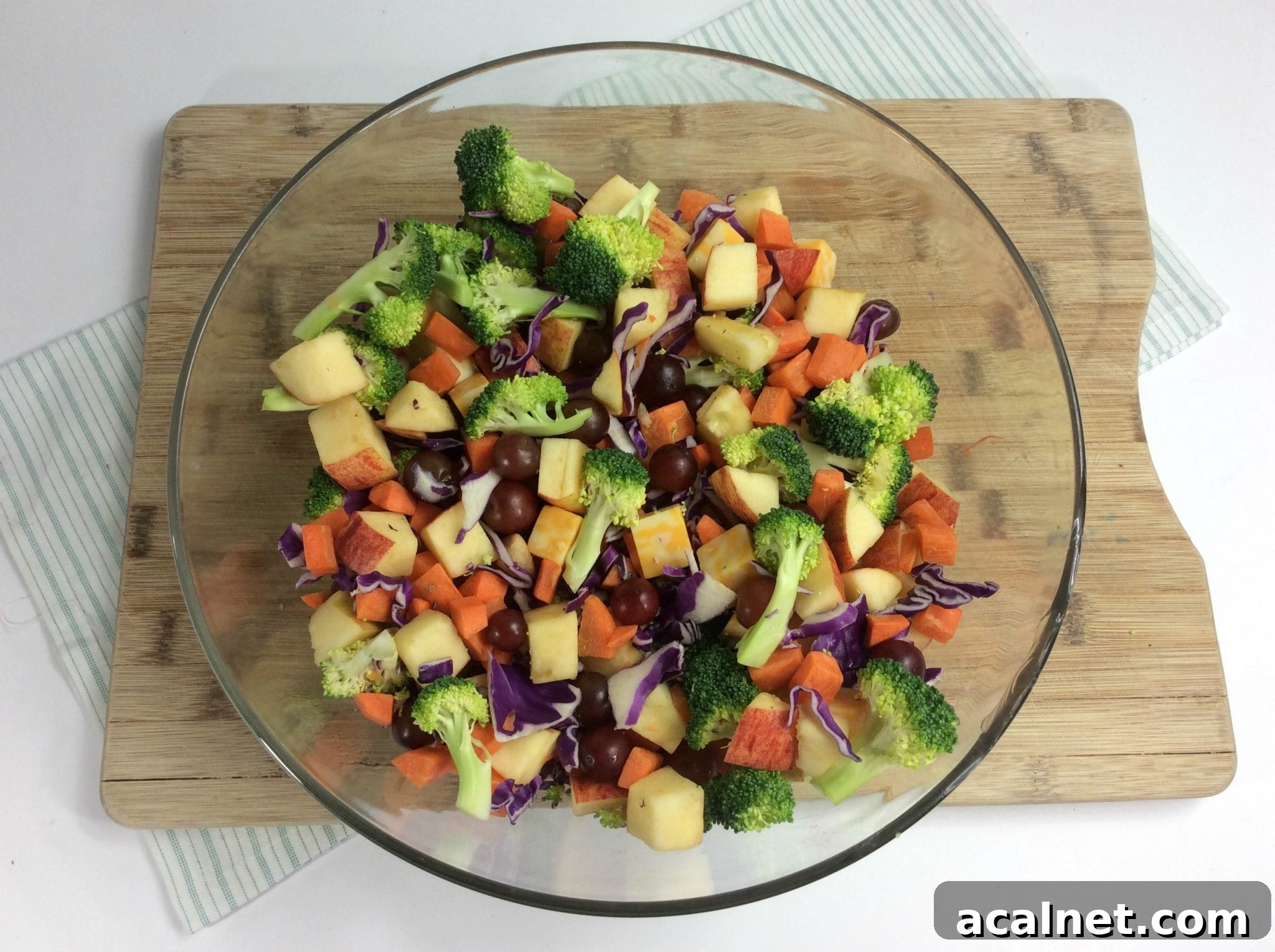 chopped veggies and fruit for the Weight Watchers broccoli salad