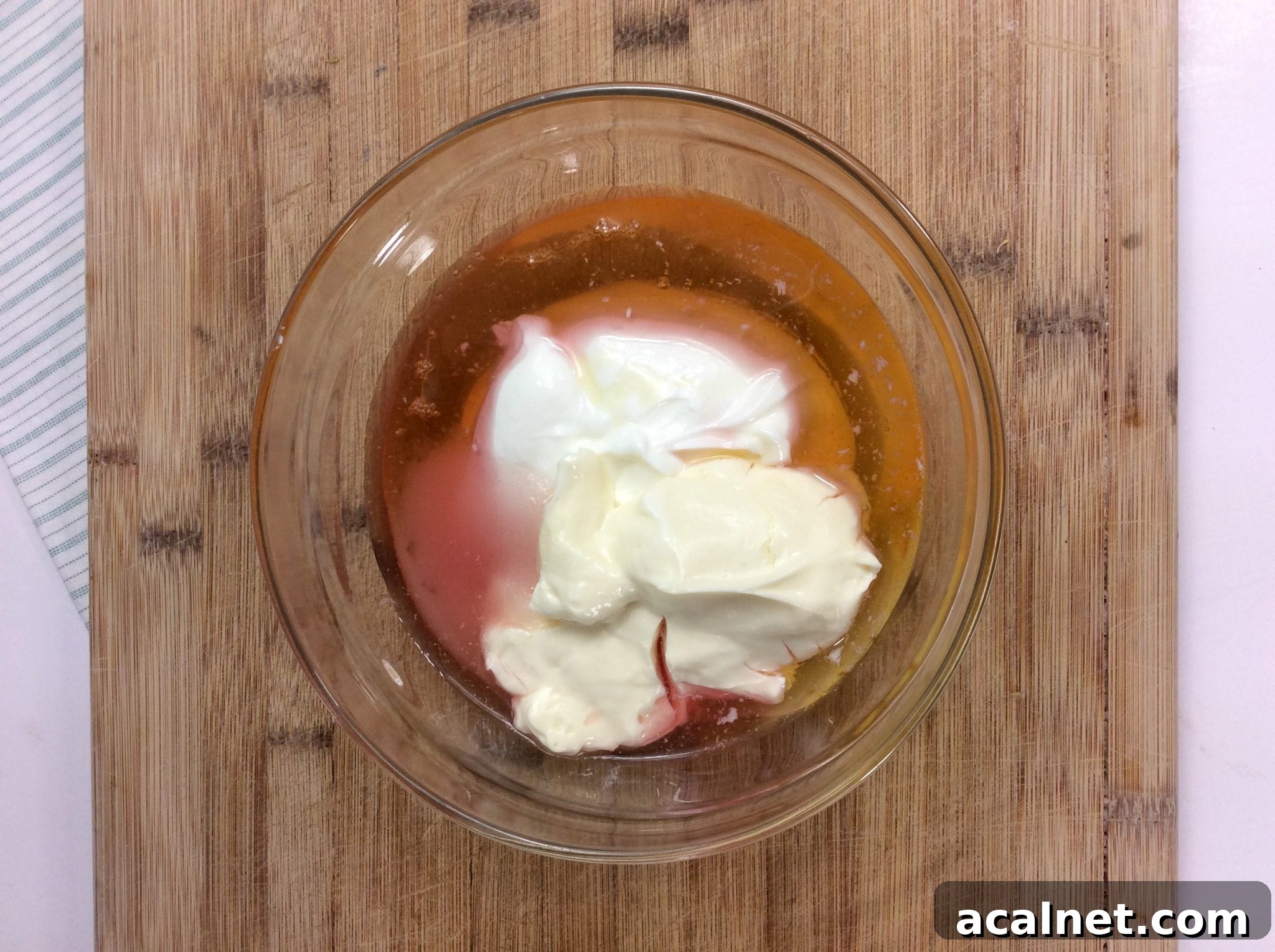 dressing ingredients in a clear bowl for the Weight Watchers broccoli salad