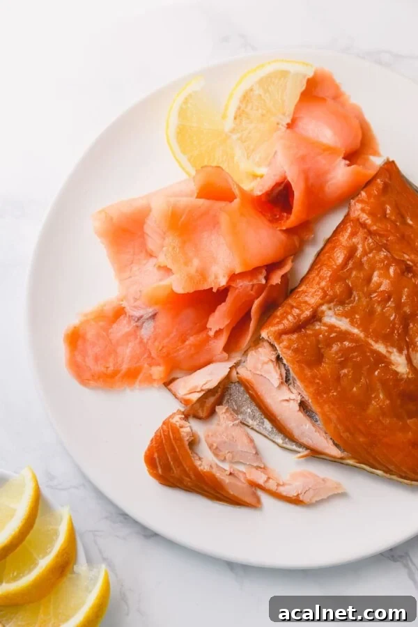 Cold vs Hot Smoked Salmon: Which Flavor and Texture Suits You? 2 Hot smoked and cold-smoked salmons with couple of slices of lemon on a white plate. There're 2 types of smoked salmon: cold-smoked and hot smoked.