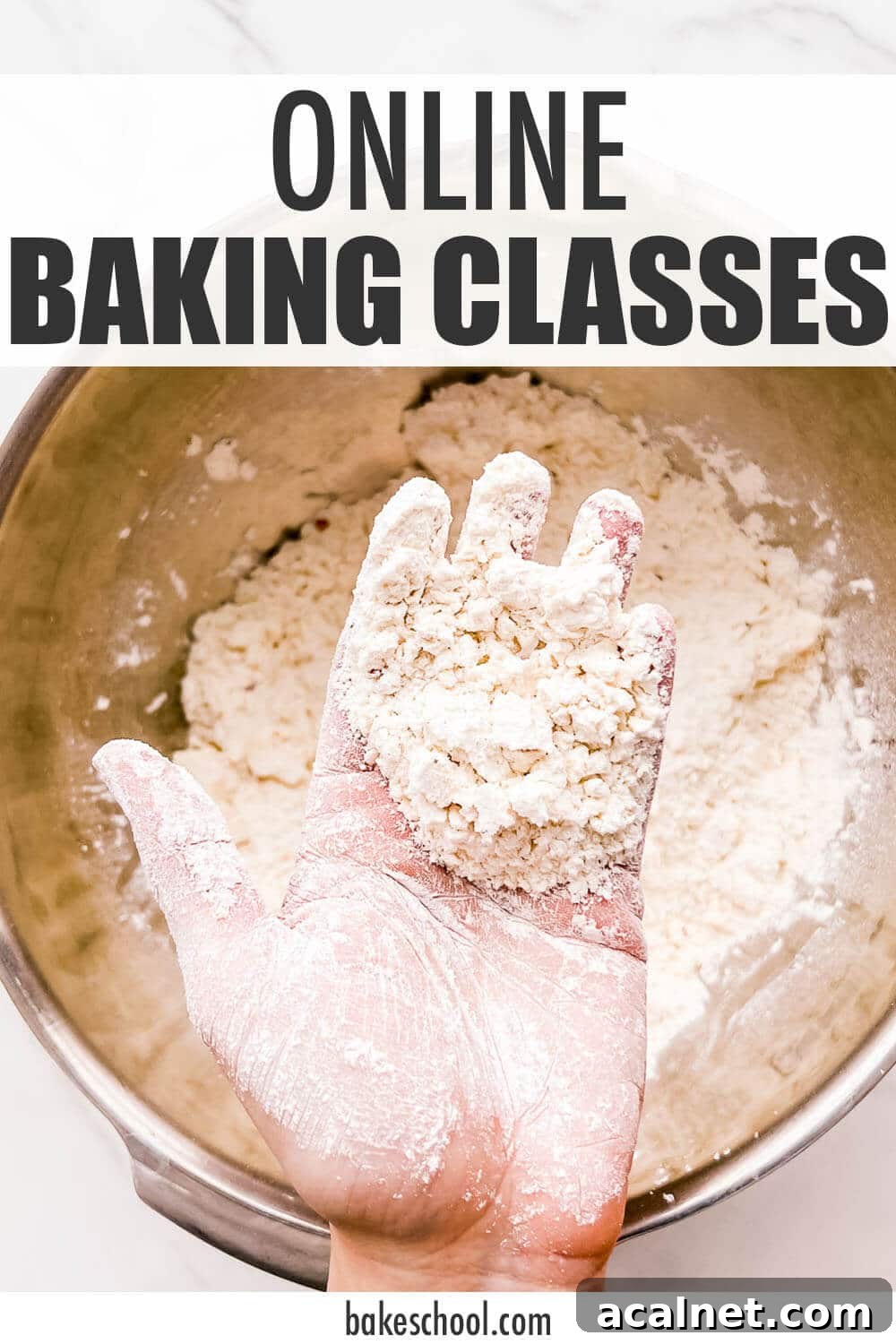 Hand of flour and butter cut together for making scones.