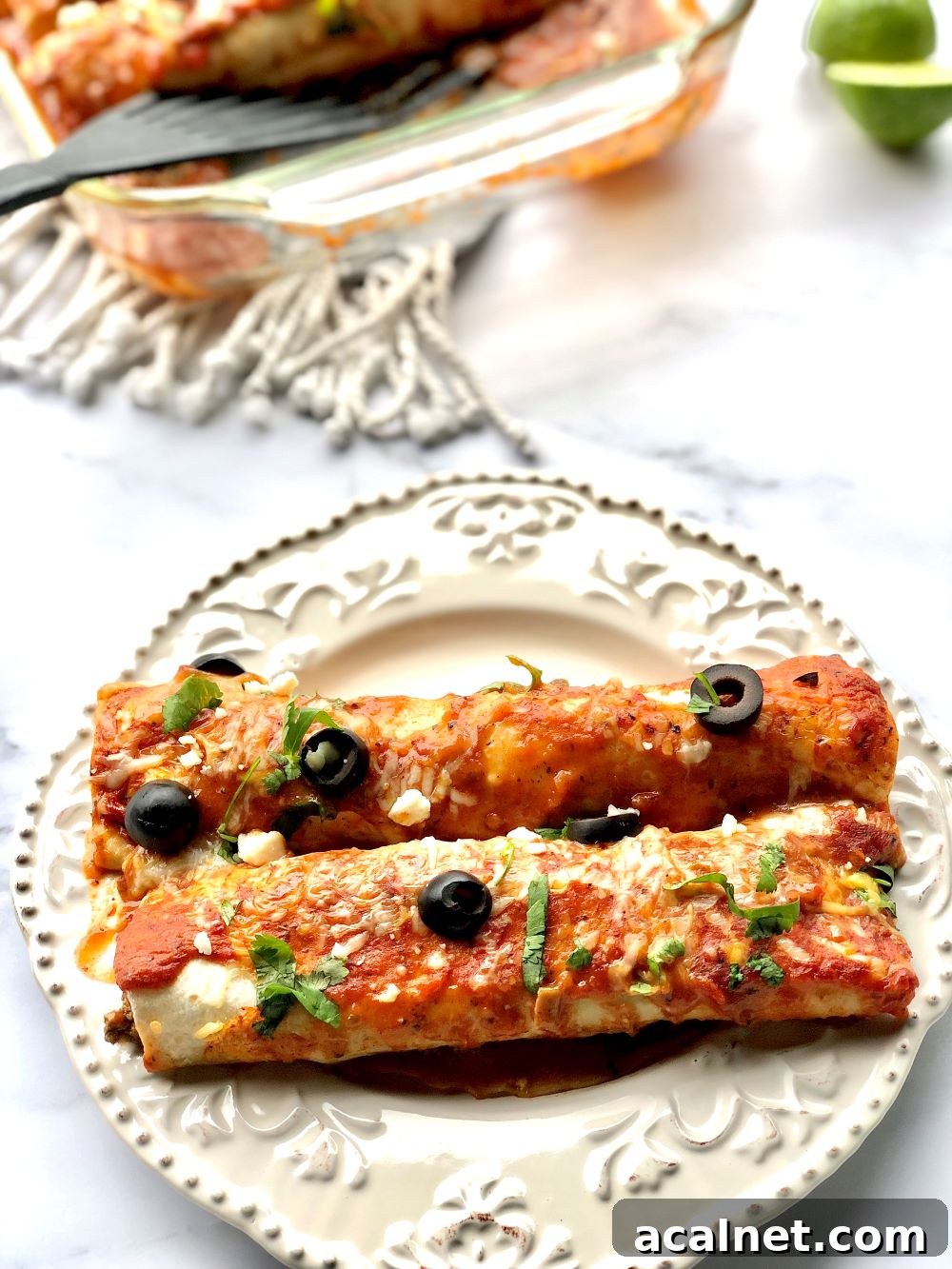 Beef enchiladas in a baking dish