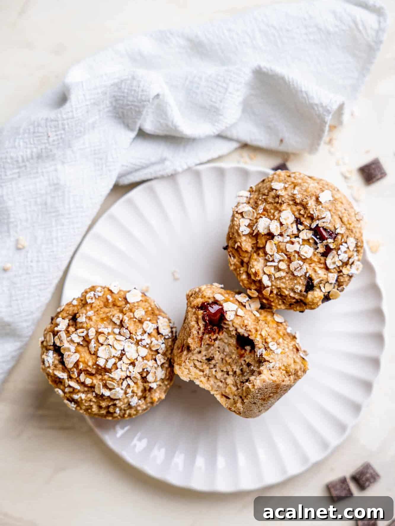 3 ingredient banana oatmeal muffins made with oat flour.