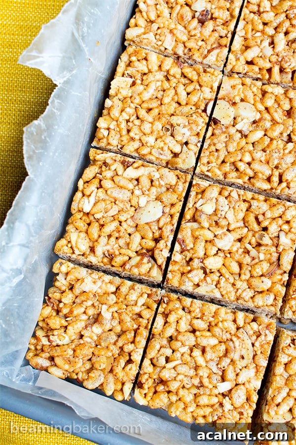 Toasted Coconut Almond Rice Crispy Treats — Vegan & Gluten-Free 3 Toasted Coconut Almond Rice Crispy Treats (V+GF): an easy, 5 ingredient recipe for sweetly satisfying, protein-packed toasted coconut rice crispy treats. #Vegan #GlutenFree #DairyFree | BeamingBaker.com