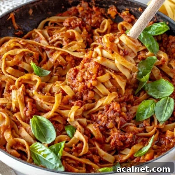 Comforting Lentil Soup with Vegetables and Herbs 19 Lentil Bolognese with fettuccine pasta and fresh basil.