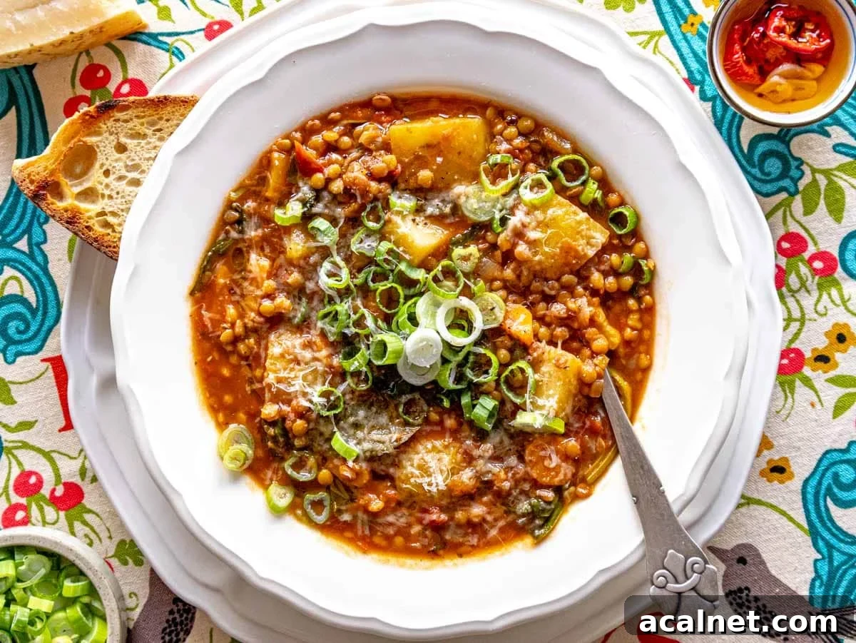 Comforting Lentil Soup with Vegetables and Herbs 4 lentil soup with grated parmesan and spring onions