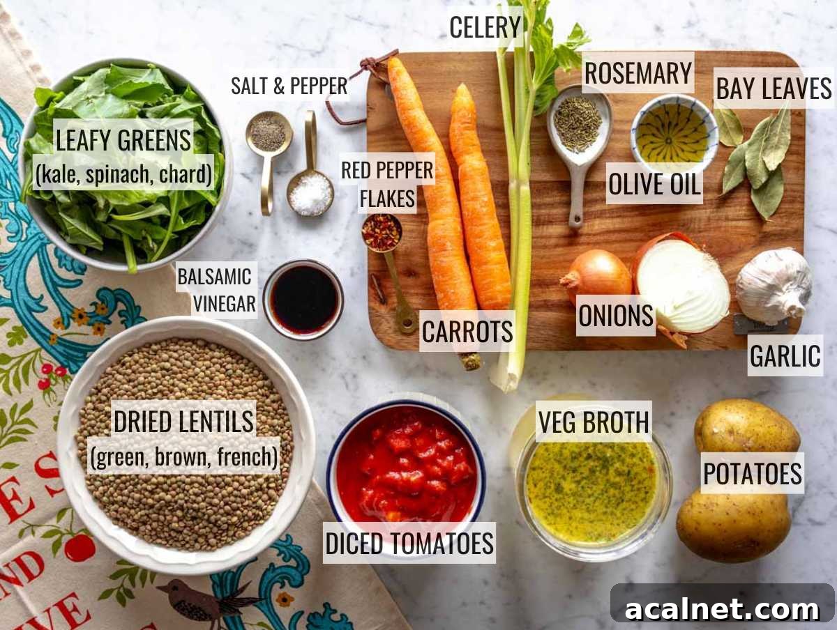Comforting Lentil Soup with Vegetables and Herbs 5 ingredients for lentil soup