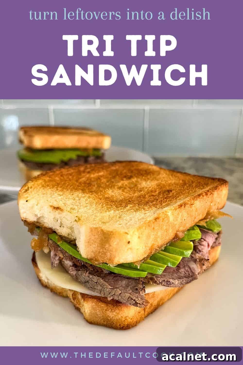 Ultimate Tri-Tip Sandwich Recipe: Juicy Steak Sandwich Guide 7 Two sandwiches on white plates with one in front of the other.