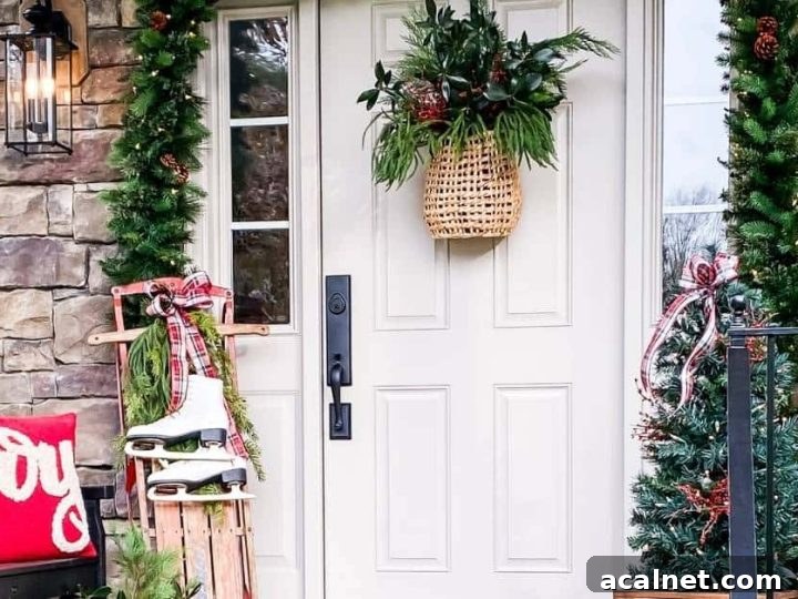 front porch decorated for Christmas