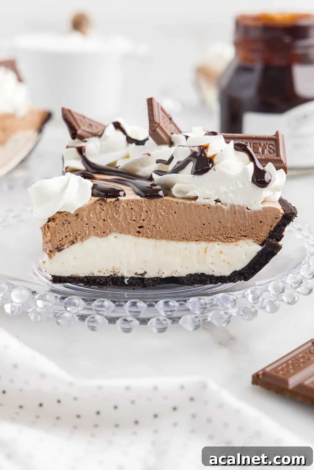 A slice of Hershey Pie on a plate.