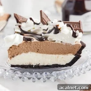 Side view of a slice of Hershey Pie on a plate.
