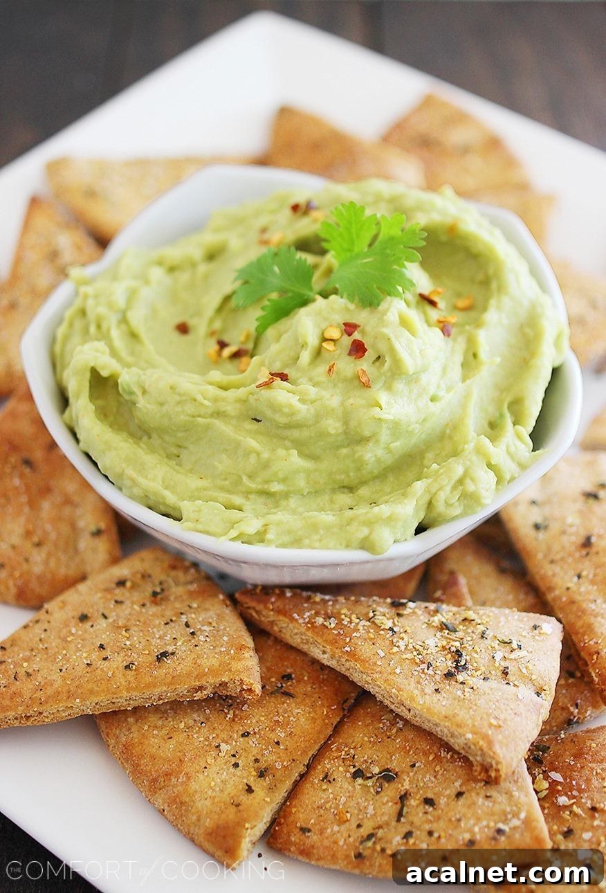 Creamy Avocado Hummus with Crispy Whole Wheat Pita Chips 2 Avocado Hummus + Whole Wheat Pita Chips