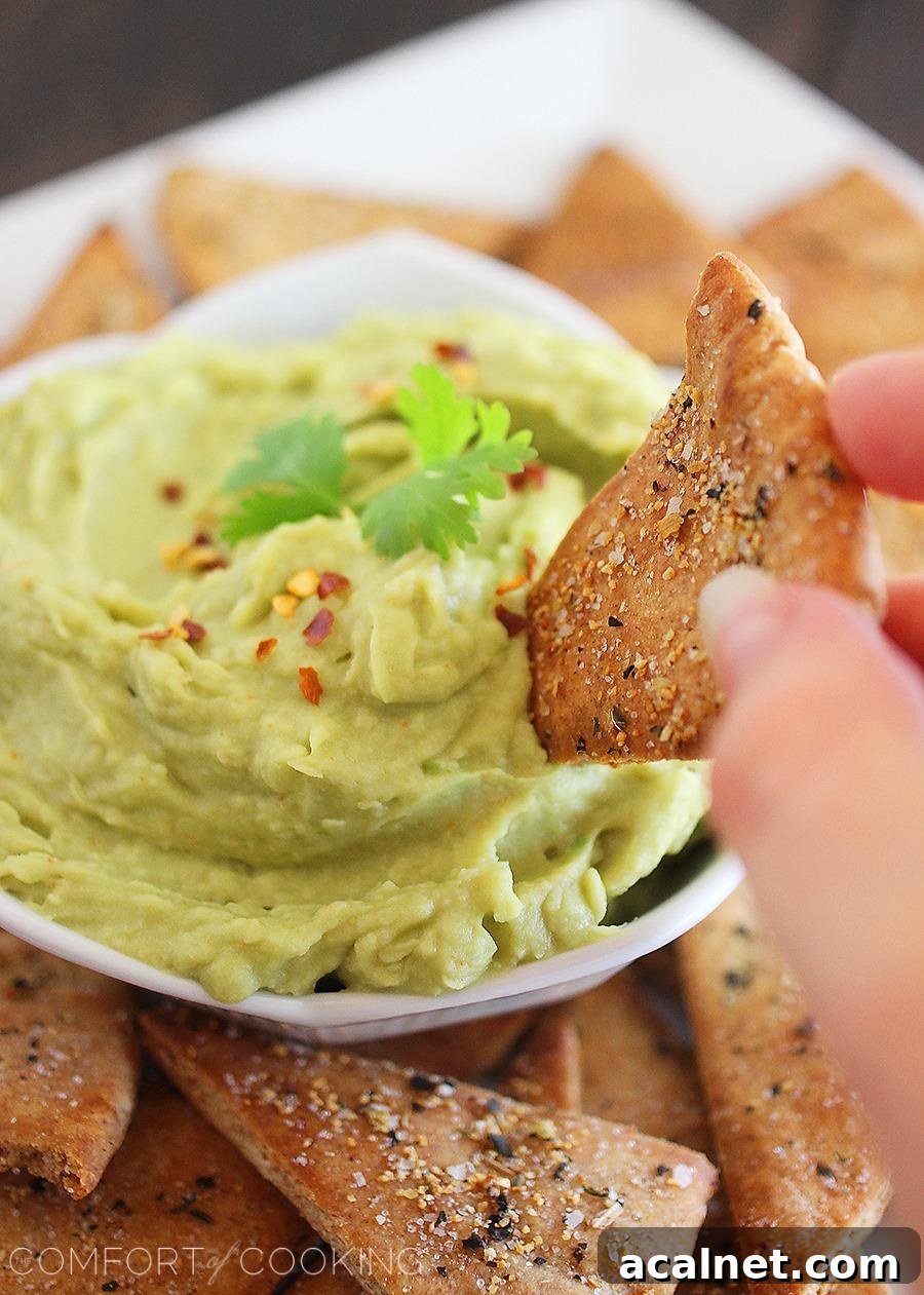 Creamy Avocado Hummus with Crispy Whole Wheat Pita Chips 5 Avocado Hummus + Whole Wheat Pita Chips