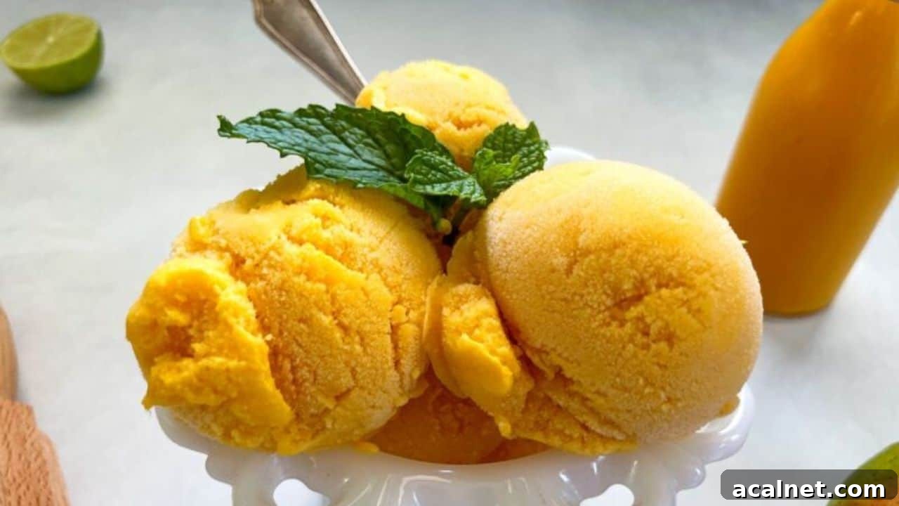 Mango gelato with flowers on top