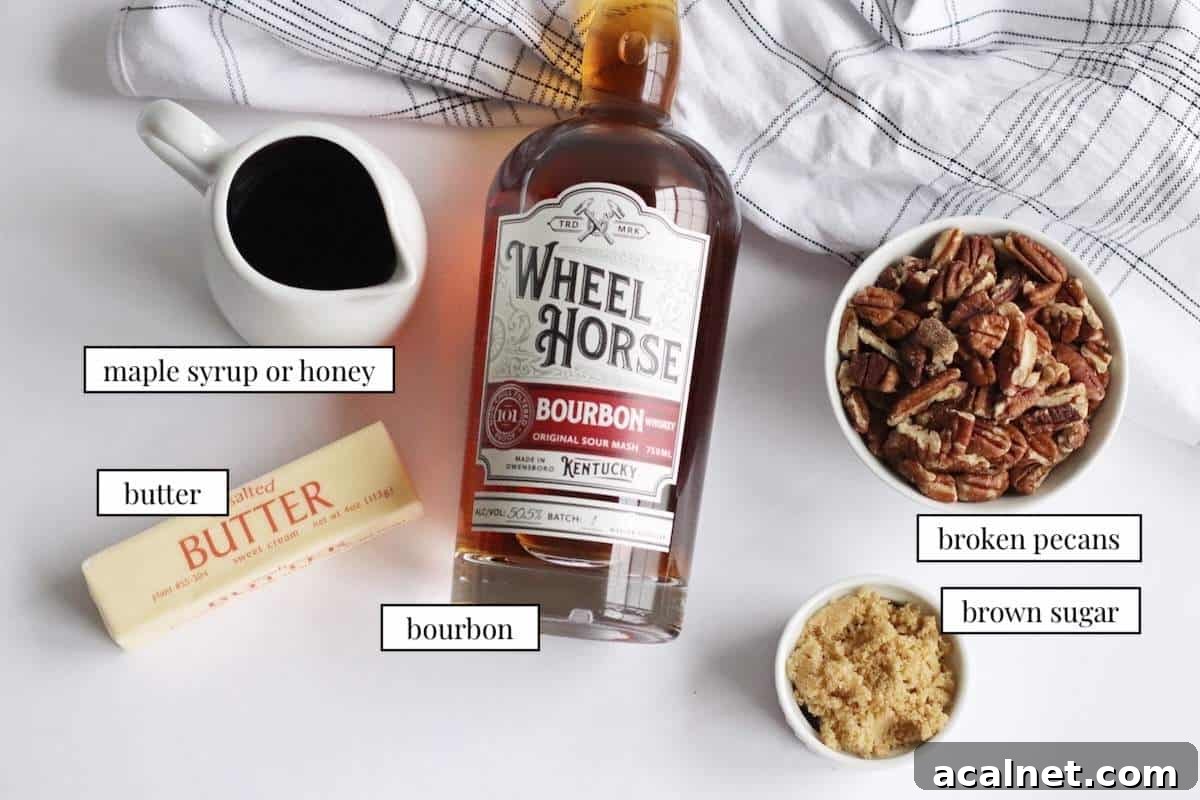 Maple-Glazed Holiday Ham Recipe with Simple Prep and Juicy Results 3 The ingredients in the glaze for maple, bourbon, and pecan ham - labeled.