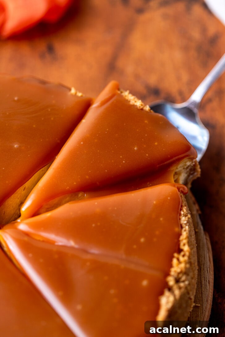 Caramel on top of cheesecake.
