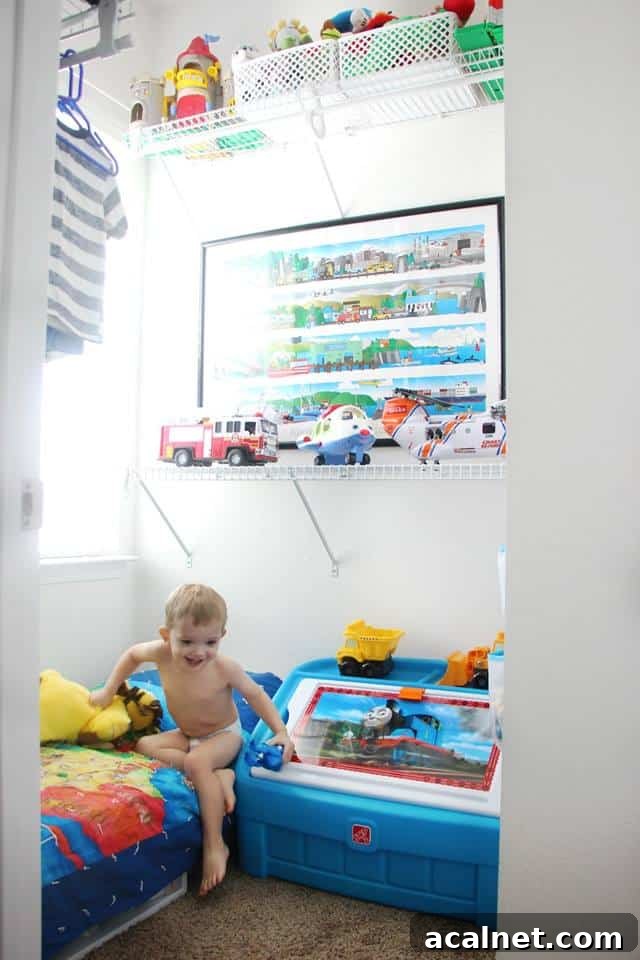 toddler playing in closet bedroom