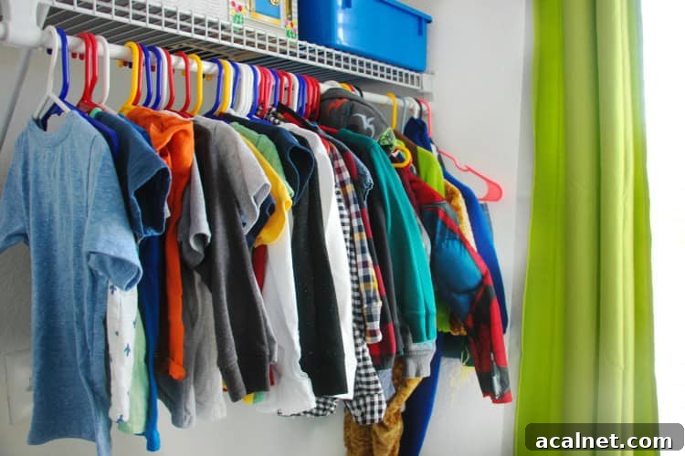 clothing storage in toddler bedroom hanging in closet